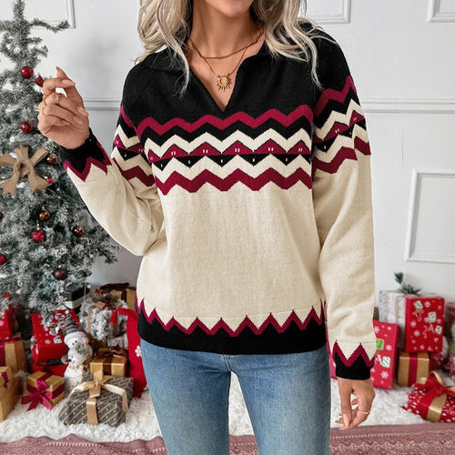 Chevron Jacquard V-Neck Sweater - Calendar ClosetChevron Jacquard V-Neck SweaterCalendar Closet
