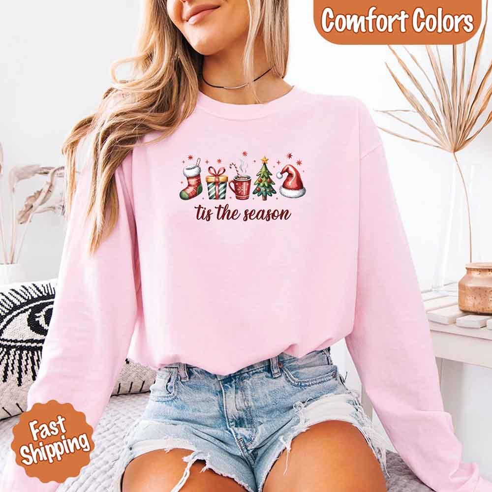 ’Tis the Season Comfort Colors Long Sleeve Christmas Shirt