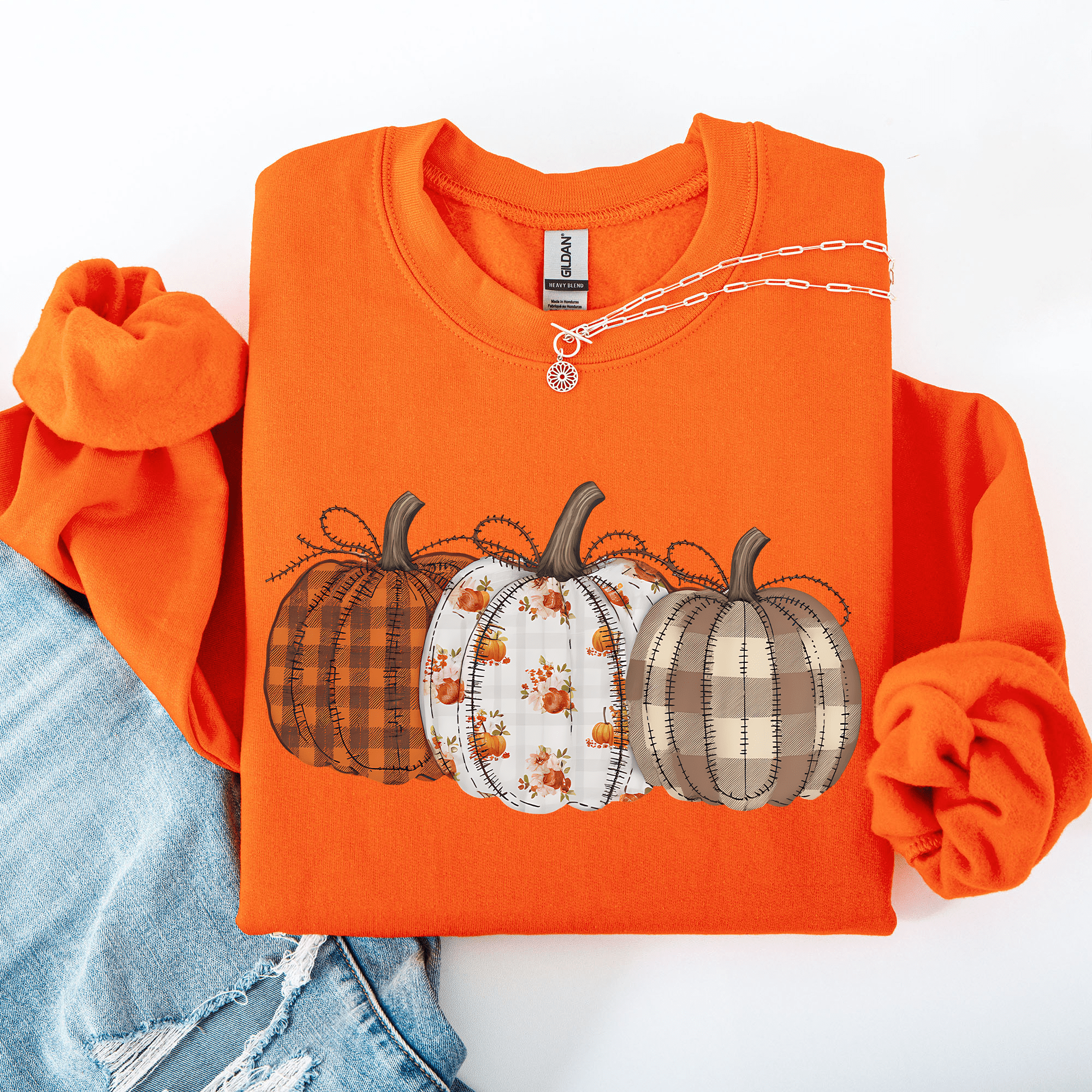 Cute Patterned Pumpkins Halloween Sweatshirt - Calendar ClosetCute Patterned Pumpkins Halloween SweatshirtCalendar Closet