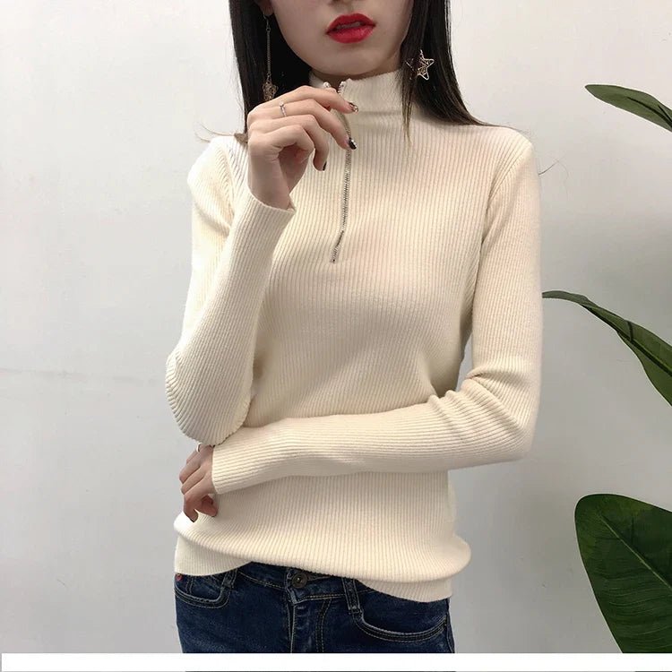 Half-Zip Ribbed Knit Sweater - Calendar ClosetHalf-Zip Ribbed Knit SweaterCalendar Closet