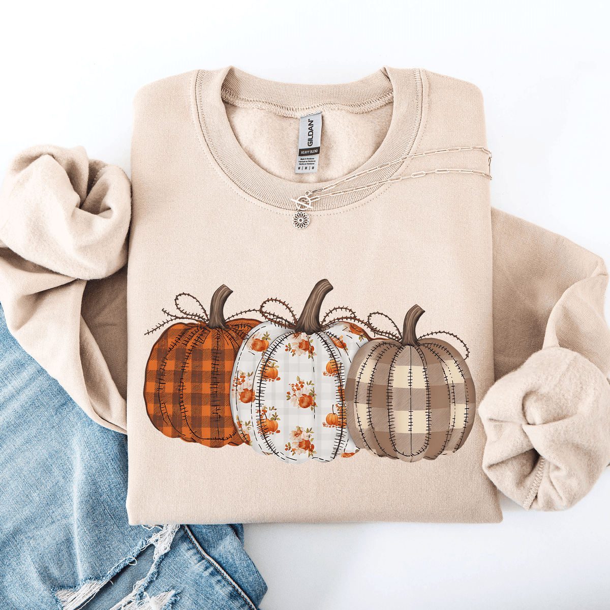 Cute Patterned Pumpkins Halloween Sweatshirt - Calendar ClosetCute Patterned Pumpkins Halloween SweatshirtCalendar Closet