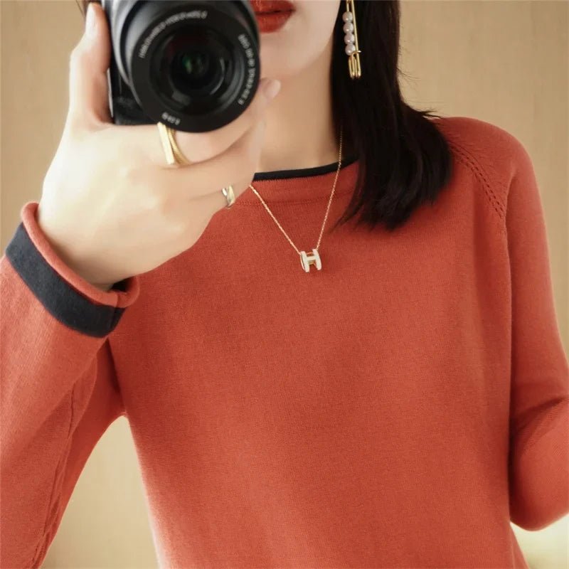 Cotton Round-Neck Knit Sweater - Calendar ClosetCotton Round-Neck Knit SweaterCalendar Closet