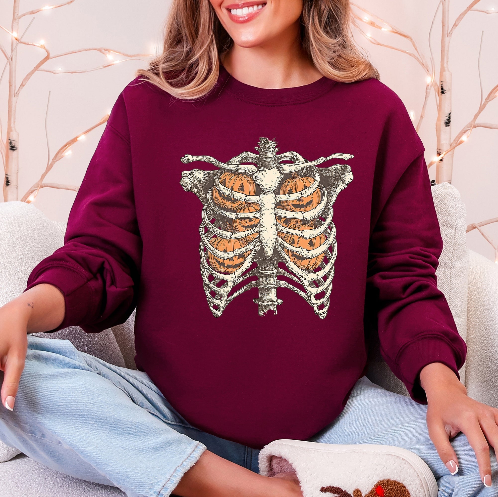 Halloween Skeleton Pumpkin Anatomy Sweatshirt - Calendar ClosetHalloween Skeleton Pumpkin Anatomy SweatshirtCalendar Closet