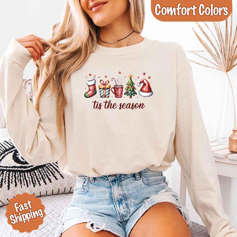 ’Tis the Season Comfort Colors Long Sleeve Christmas Shirt
